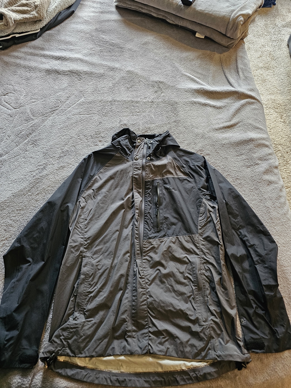 L.L. Bean Women's Two-Tone Black and Charcoal Hooded Raincoat